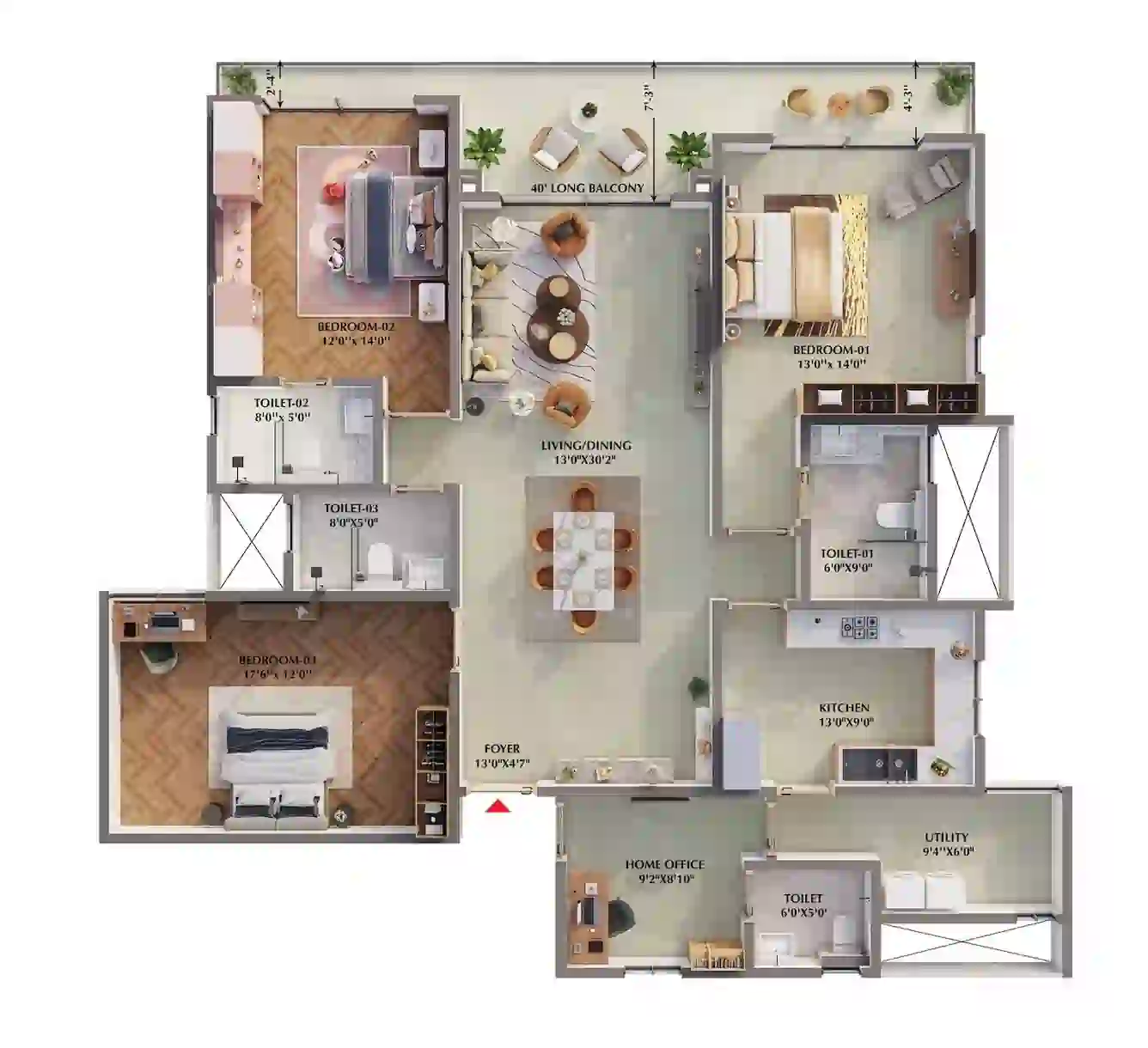 4 BHK Floor Plan — Prestige Raintree Park